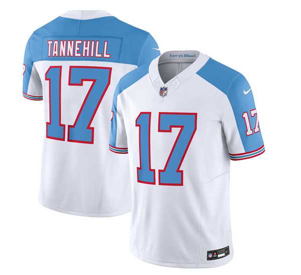 Men & Women & Youth Tennessee Titans #17 Ryan Tannehill White Blue 2023 F.U.S.E. Vapor Limited Throwback Jersey,We sell and wholesale Men & Women & Youth Tennessee Titans #17 Ryan Tannehill White Blue 2023 F.U.S.E. Vapor Limited Throwback Jersey on line form chian!